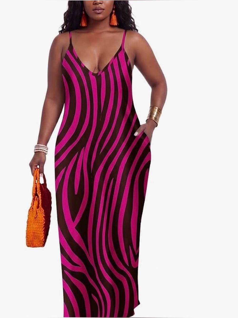 Vivid Pink & Black Zebra Maxi  Dress